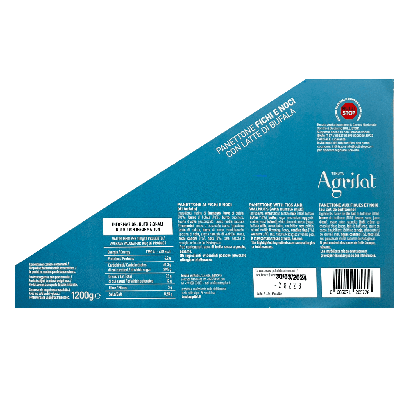 Agrilat Artisanal Fig and Walnut Panettone with Buffalo Milk and Butter, 42.3 oz Sweets & Snacks Agrilat