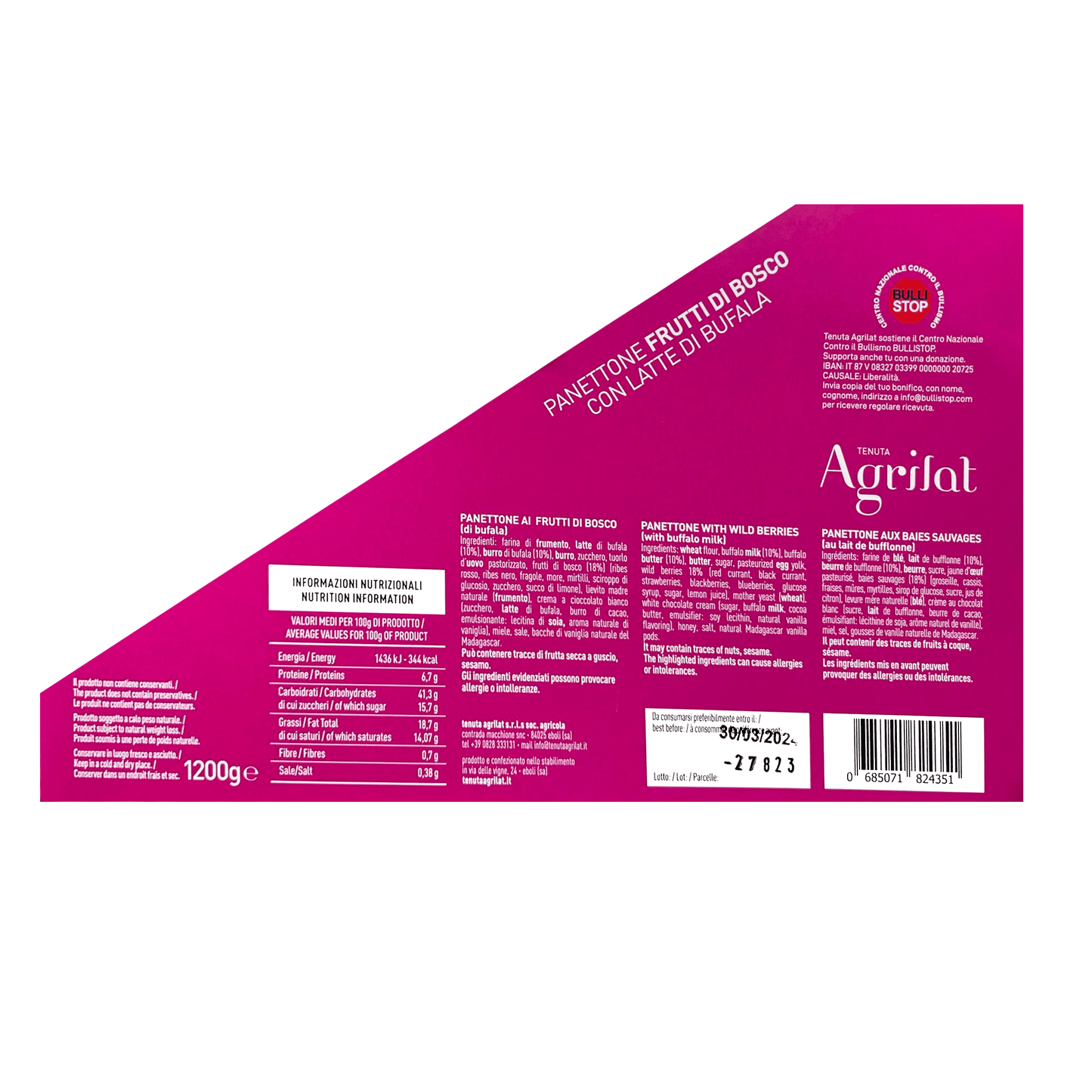 Agrilat Artisanal Fruitti Di Bosco Panettone with Buffalo Milk and Butter, 42.3 oz Sweets & Snacks Agrilat