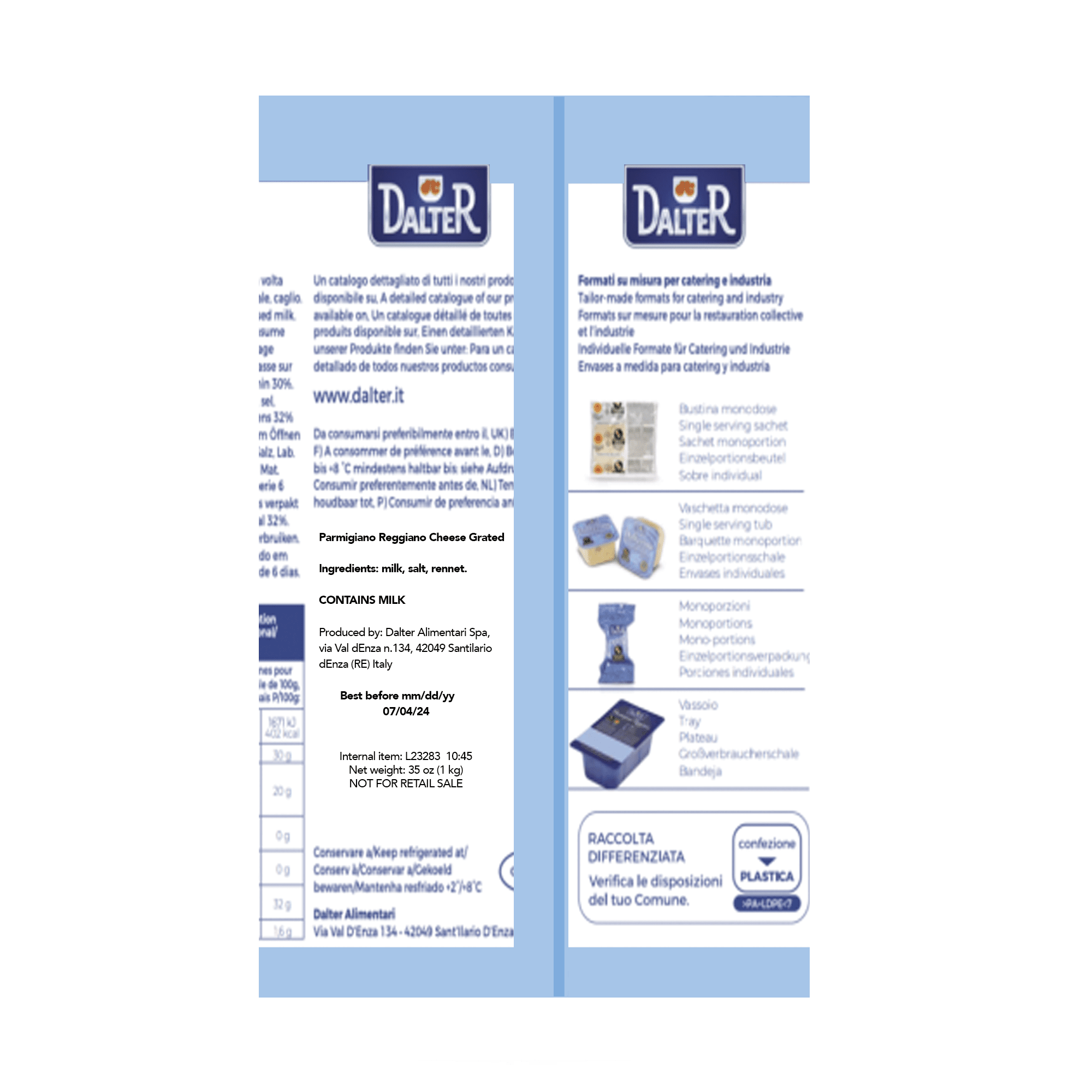 Dalter Grated Parmigiano Reggiano, 2.2 Lbs Cheese Dalter