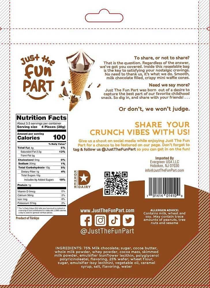 Just The Fun Part Mini Waffle Cones with Milk Chocolate, 2.47 oz Sweets & Snacks Just The Fun Part