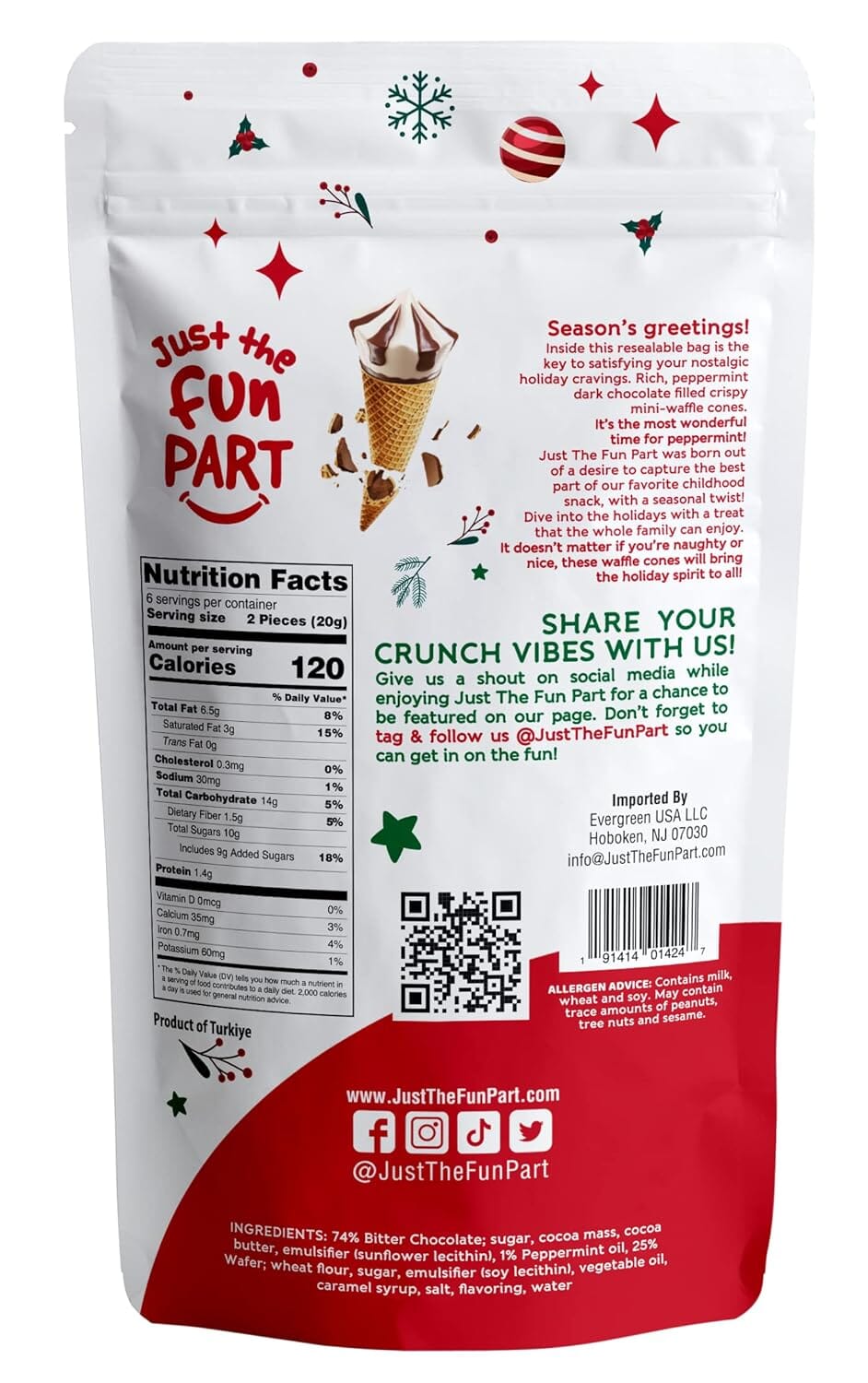 Just The Fun Part Mini Waffle Cones with Peppermint Dark Chocolate, 4.23 oz Sweets & Snacks Just The Fun Part