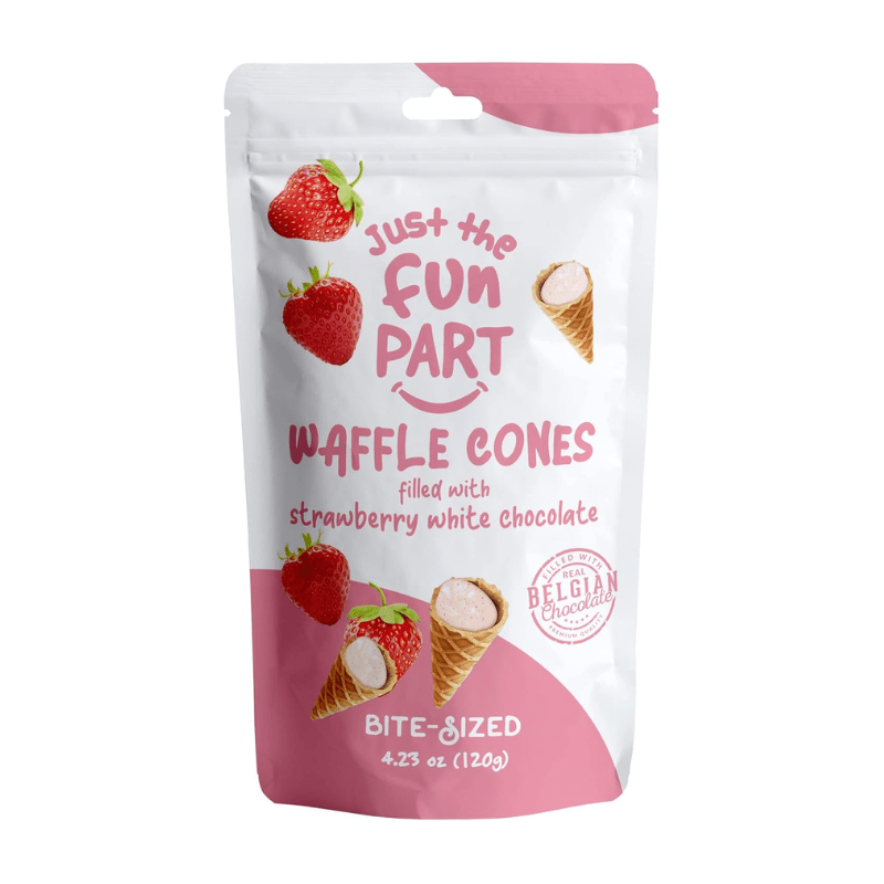 Just The Fun Part Mini Waffle Cones with Strawberry & White Chocolate, 4.23 oz Sweets & Snacks Just The Fun Part