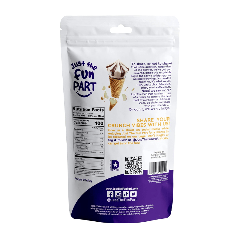 Just The Fun Part Mini Waffle Cones with White Chocolate, 4.23 oz Sweets & Snacks Just The Fun Part