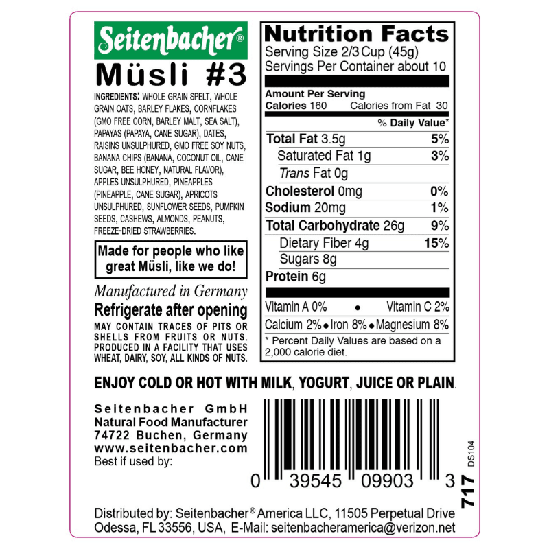 Seitenbacher Muesli Cereal For Active People, 16 oz Sweets & Snacks Seitenbacher