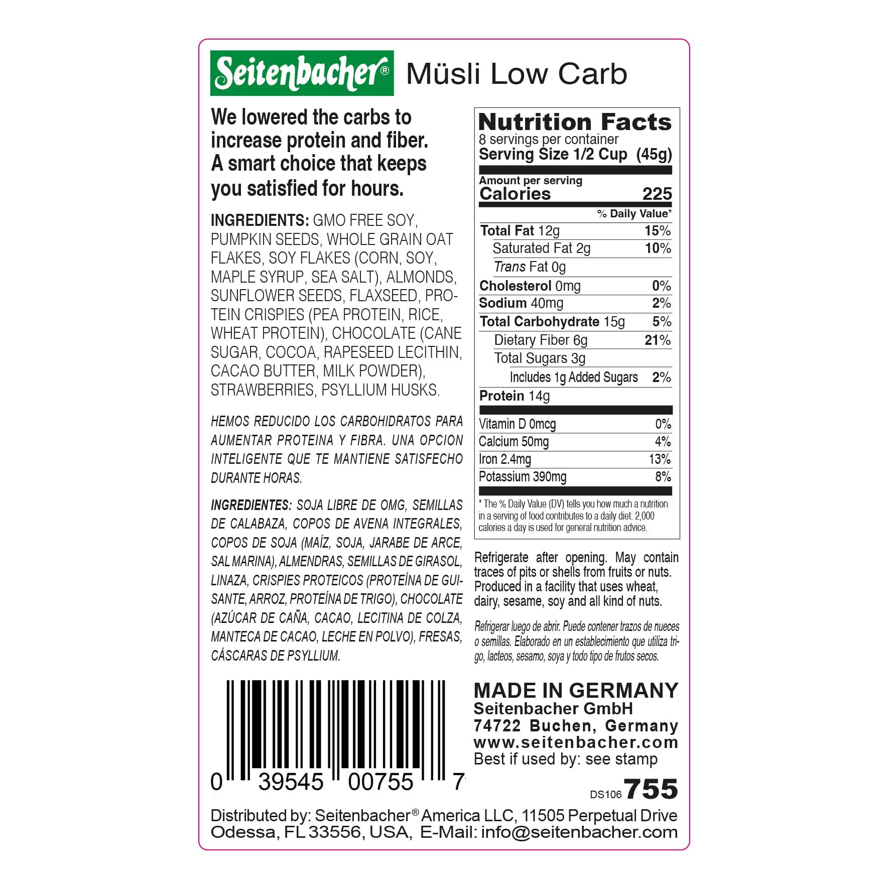 Seitenbacher Muesli Low Carb Strawberry Muesli, 13.2 oz Sweets & Snacks Seitenbacher