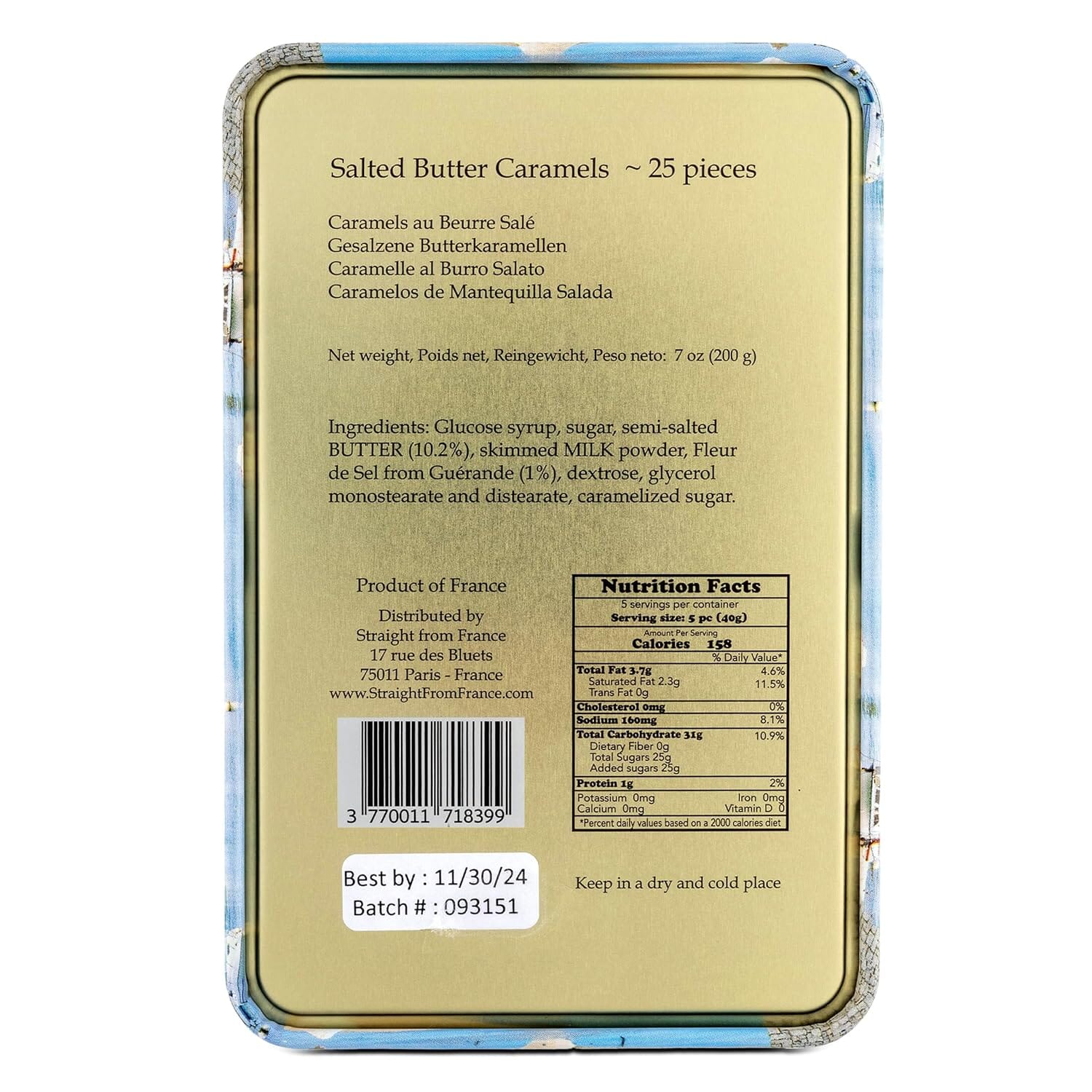 Straight From France Salted Butter Caramel Toffees, 7 oz Sweets & Snacks Straight From France