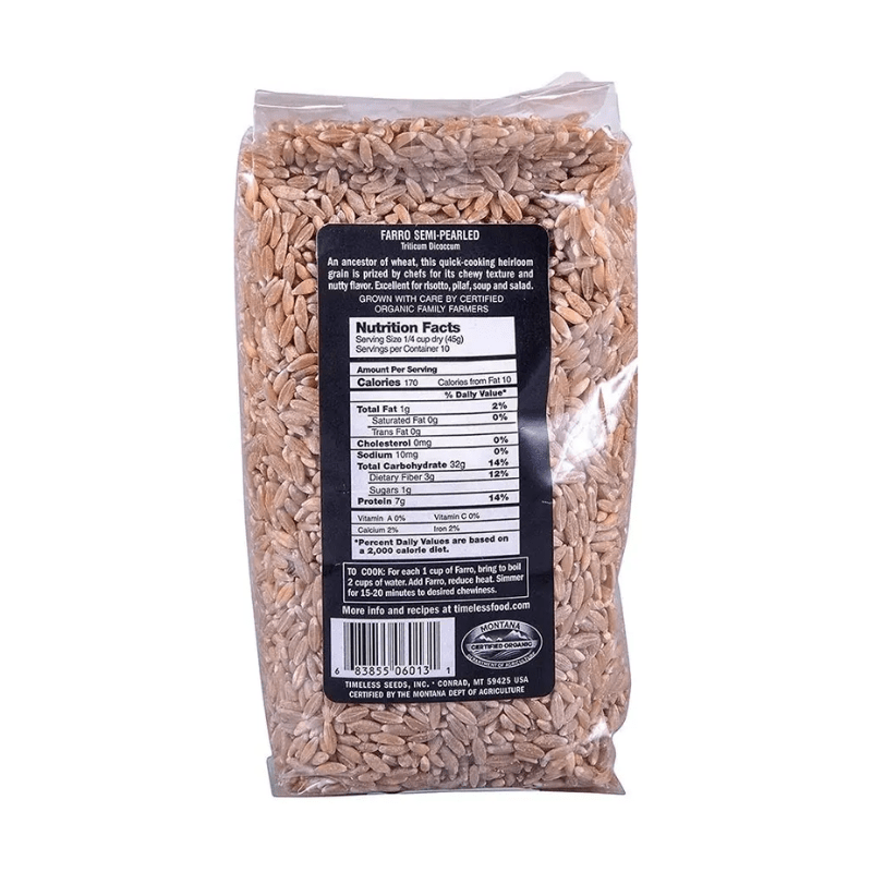 Timeless Natural Foods Organic Semi Pearled Farro, 16 oz Pasta & Dry Goods Timeless Natural Foods