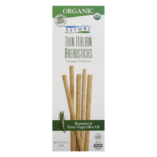 Asturi Organic Thin Italian Breadsticks with Rosemary & Extra Virgin Olive Oil, 4.23 oz Sweets & Snacks Asturi
