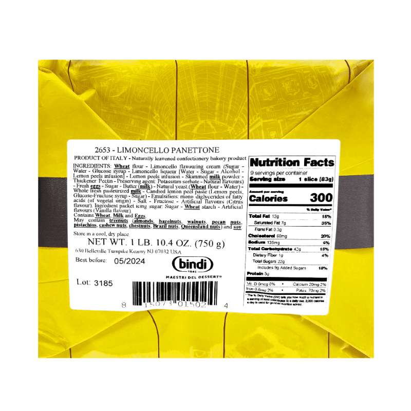Bindi Limoncello Panettone, 1.65 lb. (750 g) Sweets & Snacks Bindi