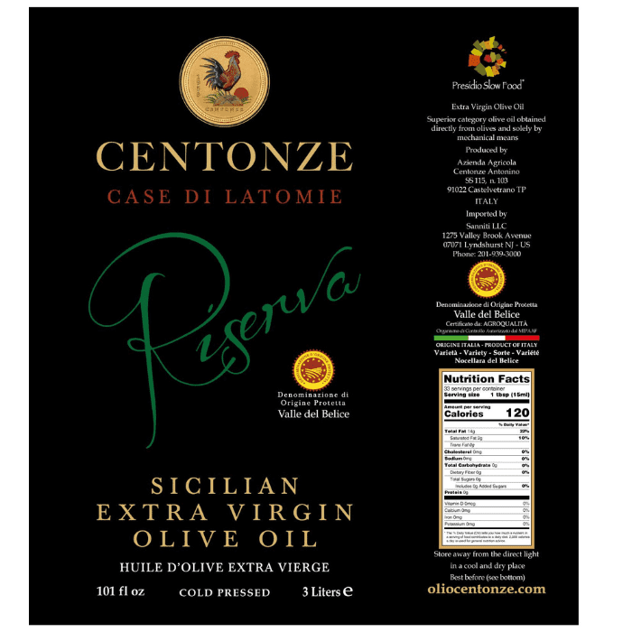 Centonze Valle Del Belice DOP Extra Virgin Olive Oil, 3 Liters Oil & Vinegar Centonze