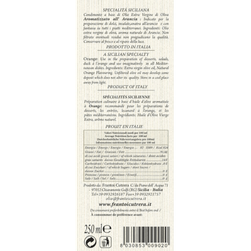 Frantoi Cutrera Orange Flavored Extra Virgin Olive Oil, 8.5 oz Oil & Vinegar Frantoi Cutrera