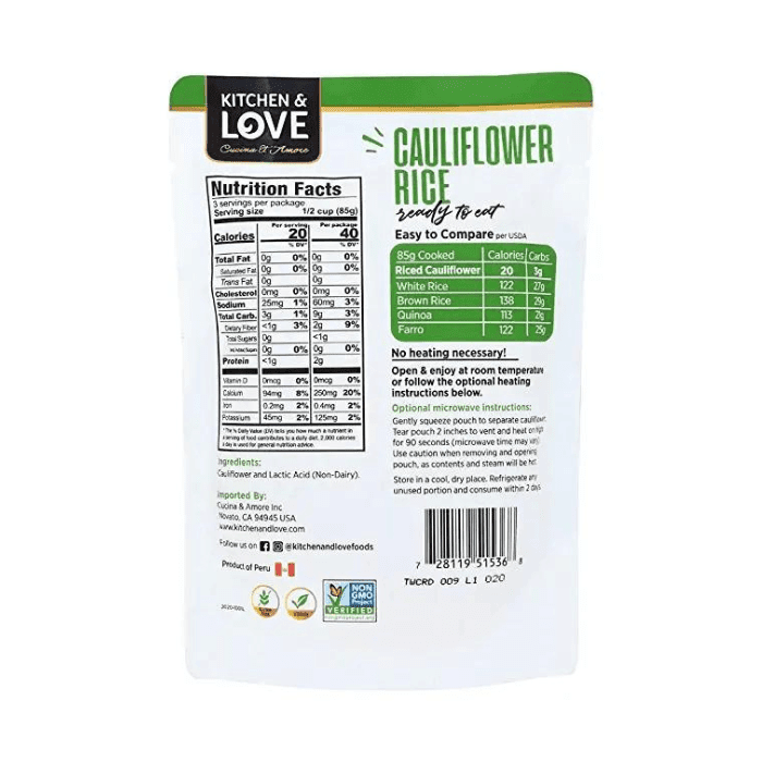 Kitchen & Love Ready to Eat Cauliflower Rice, 8 oz Pasta & Dry Goods Kitchen & Love