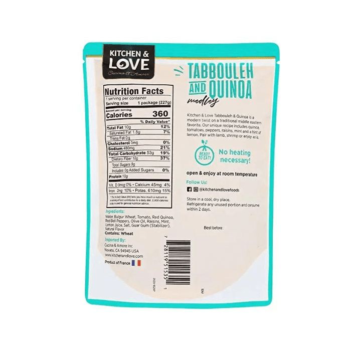 Kitchen & Love Ready to Eat Tabbouleh and Quinoa Medley, 8 oz Pasta & Dry Goods Kitchen & Love