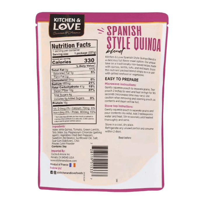 Kitchen & Love Ready to Heat Spanish Style Quinoa Blend, 8 oz Pasta & Dry Goods Kitchen & Love
