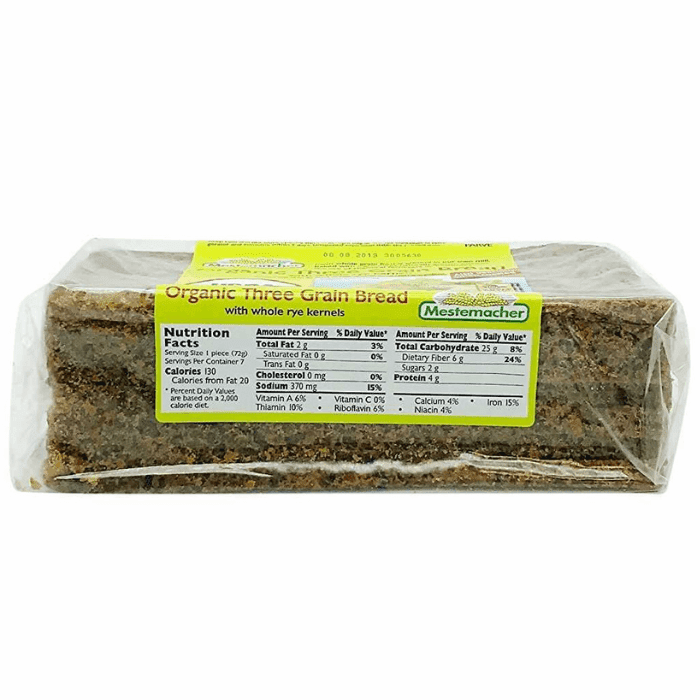 Mestemacher Organic Three Grain Bread, 17.6 oz Pasta & Dry Goods Mestemacher
