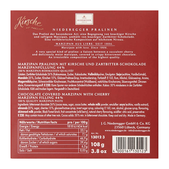 Niederegger Marzipan Cherry Pralines, 3.8 oz Sweets & Snacks Niederegger