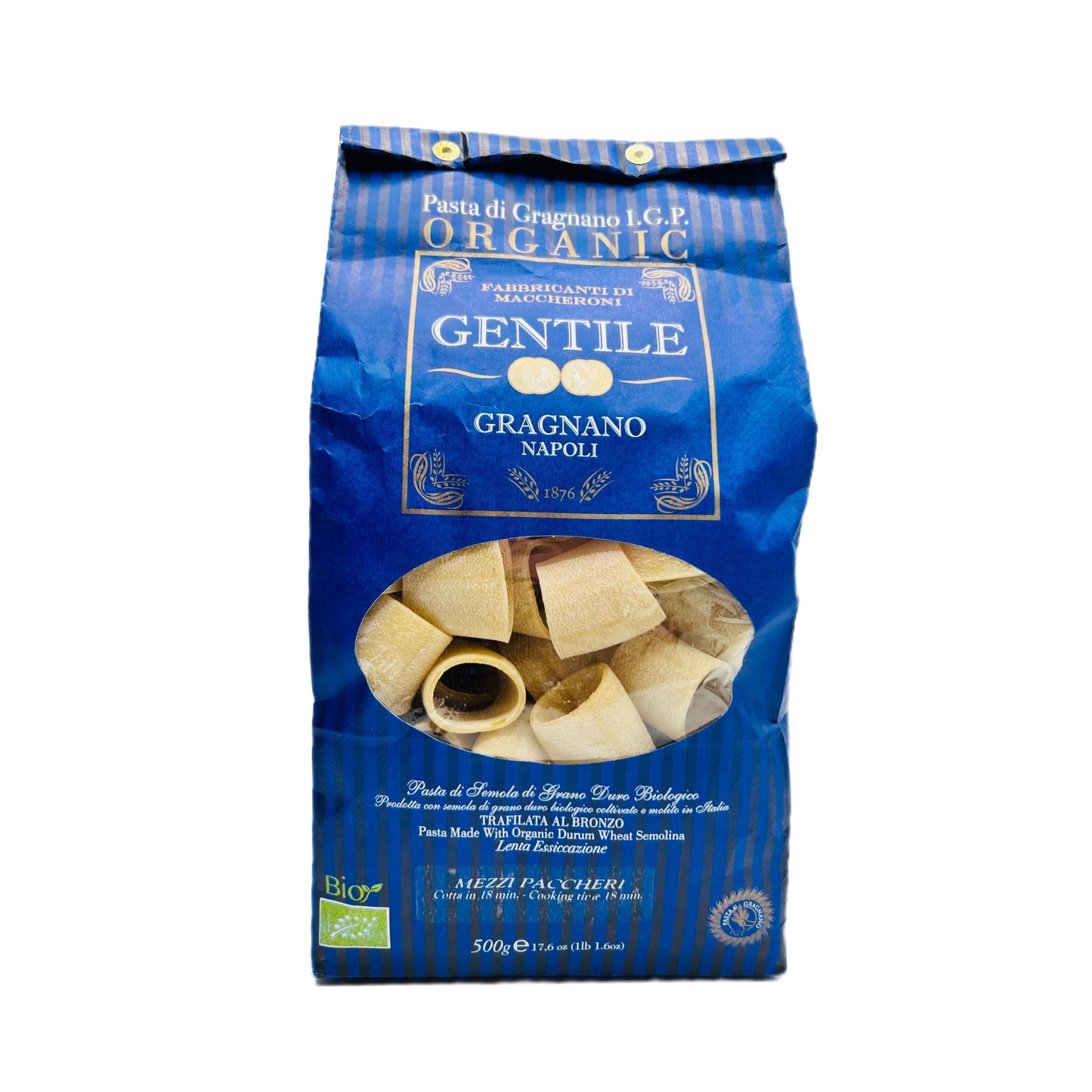 Pastificio Gentile Organic Mezzi Paccheri Pasta di Gragnano, 17.6 oz