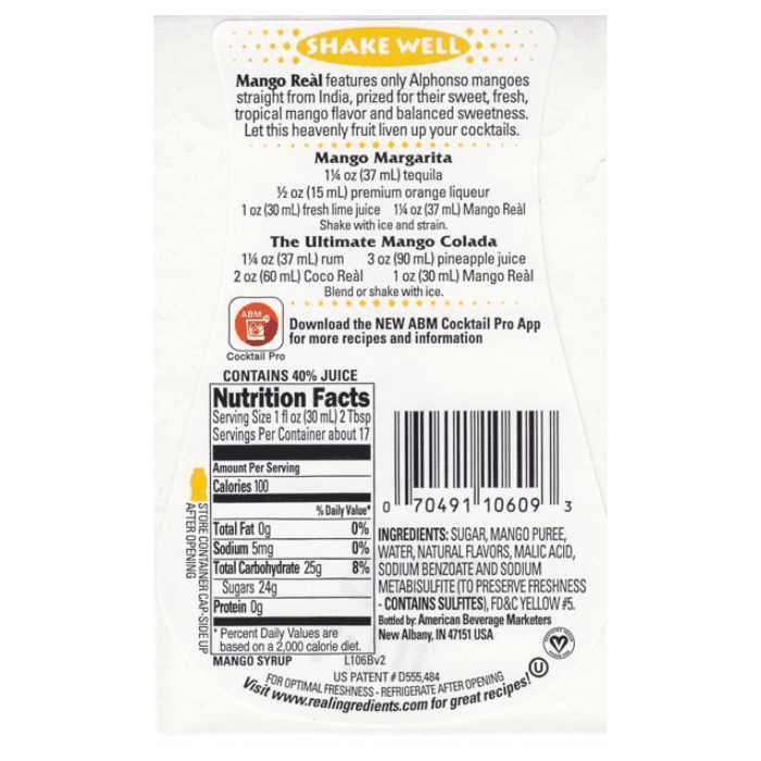 Reàl Mango Puree Infused Syrup, 16.9 oz Coffee & Beverages Real