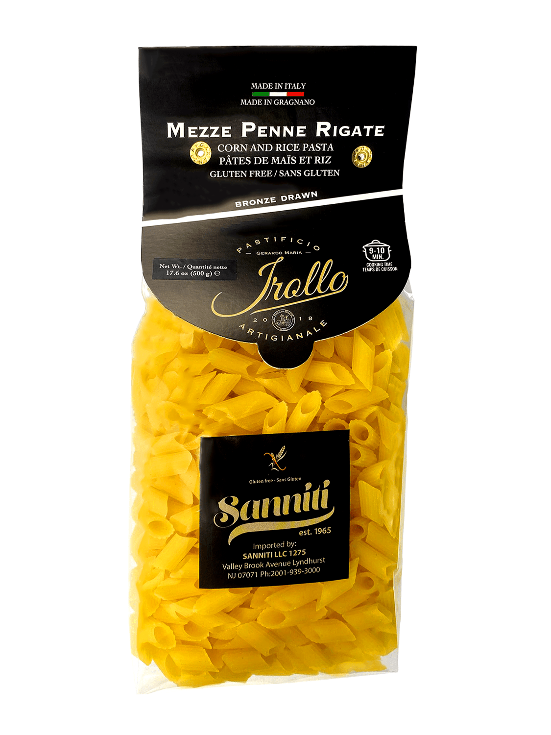 Sanniti by Irollo Gluten Free Mezze Penne Rigate, 17.6 oz Pasta & Dry Goods Sanniti