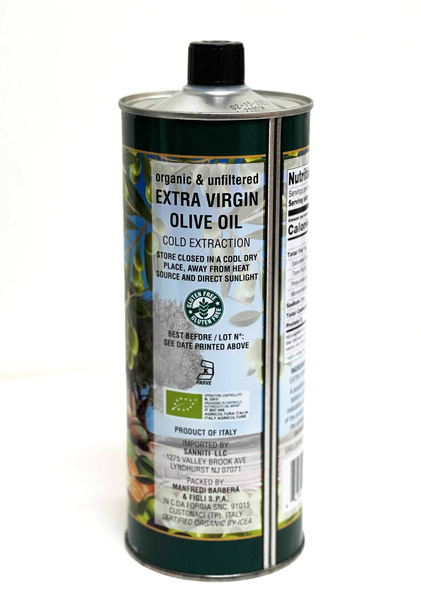 Sanniti Organic Unfiltered Extra Virgin Olive Oil Tin, 1 Liter (33.8 oz) Oil & Vinegar Sanniti