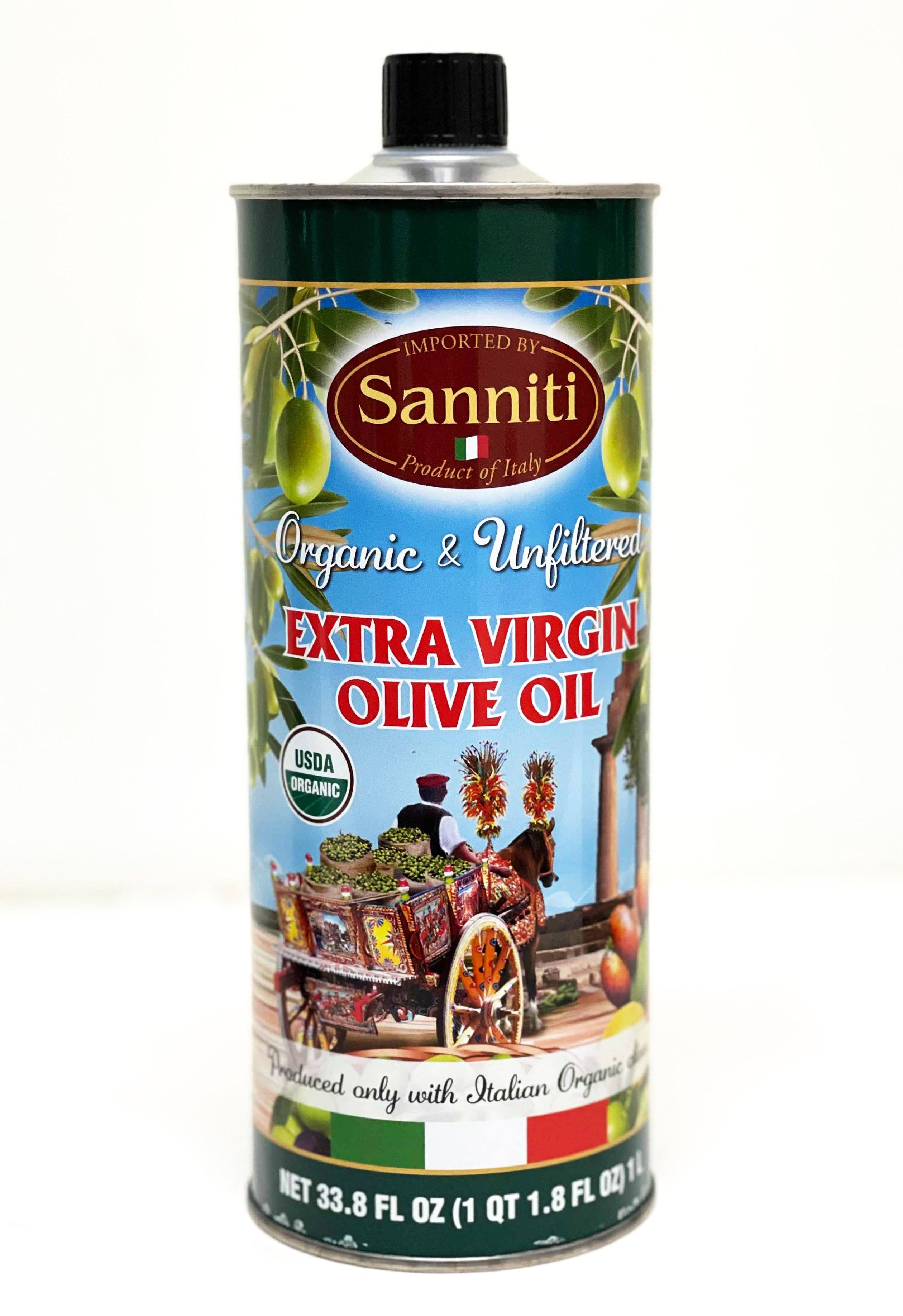 Sanniti Organic Unfiltered Extra Virgin Olive Oil Tin, 1 Liter (33.8 oz) Oil & Vinegar Sanniti