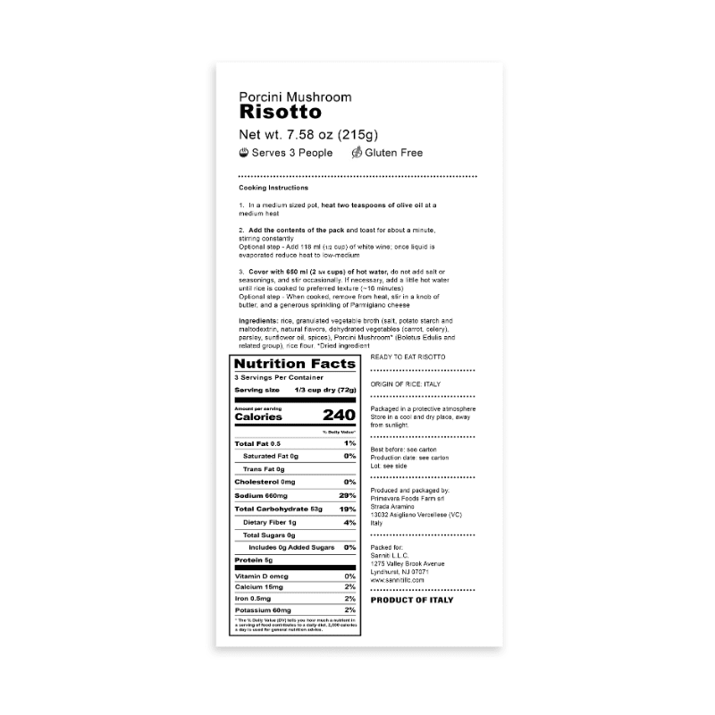 Sanniti Porcini Mushroom Risotto, 7.58 oz Pasta & Dry Goods Sanniti