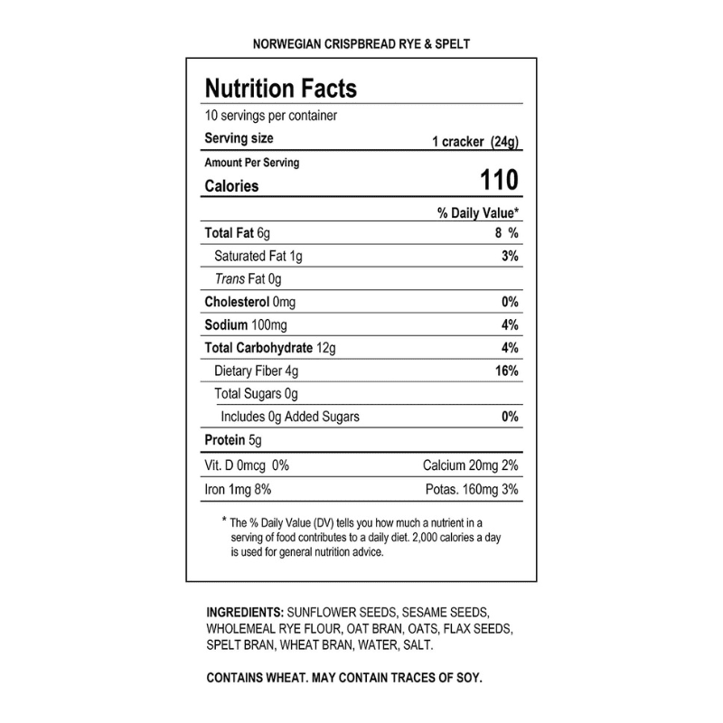 Sigdal Rye & Spelt Bran Wholegrain Crispbread Bag, 8.29 oz Sweets & Snacks Sigdal