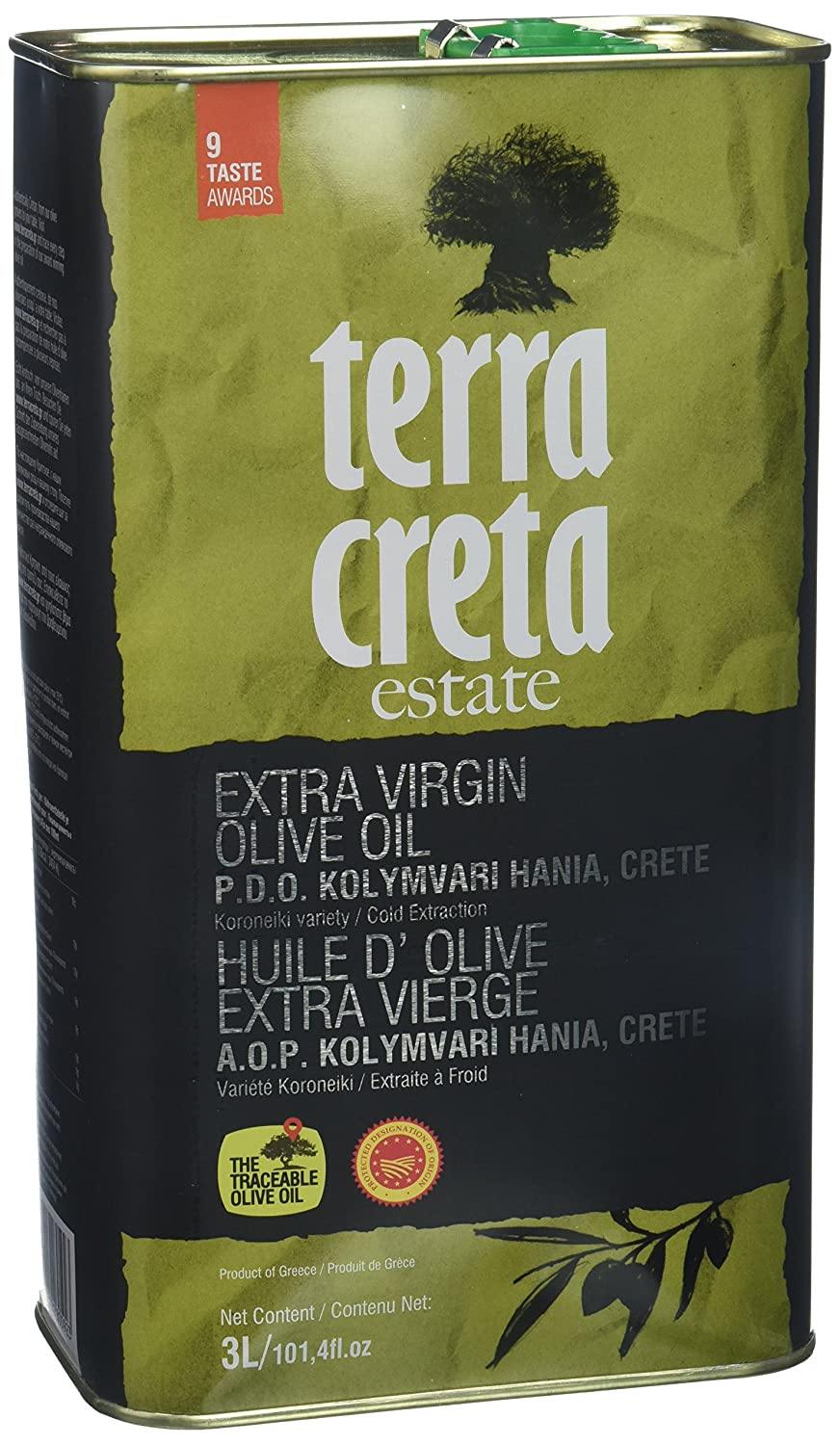 Terra Creta Estate Greek Pure 100% Cold Extracted Extra Virgin Olive Oil PDO, 3 Liter Oil & Vinegar Terra Creta
