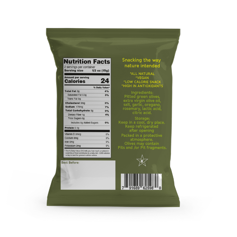 Valesco Grilled and Marinated Pitted Green O'lives 2 Snack, 1.1 oz Olives & Capers Valesco