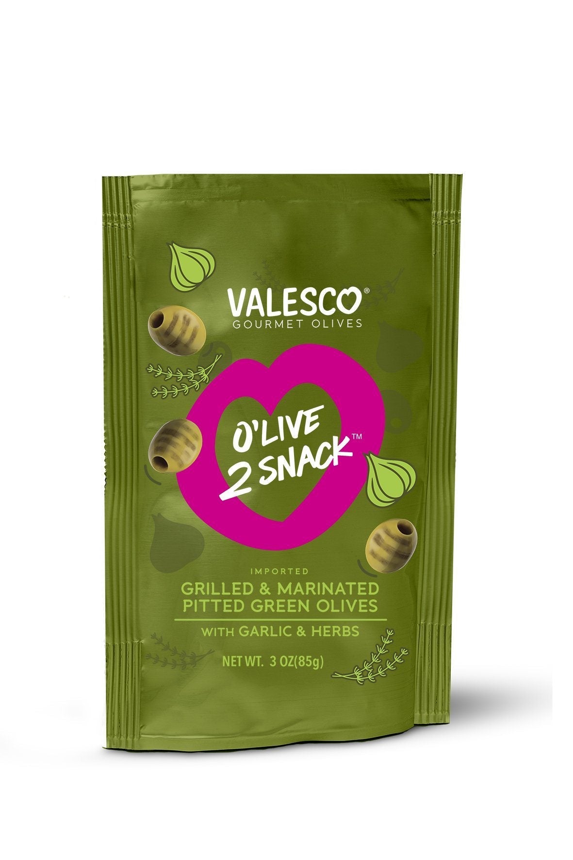 Valesco Grilled and Marinated Pitted Green O'lives 2 Snack, 3 oz Olives & Capers Valesco