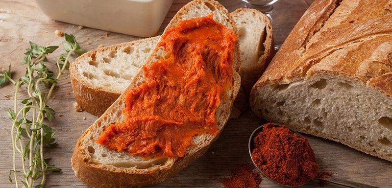 red pepper spread on bread