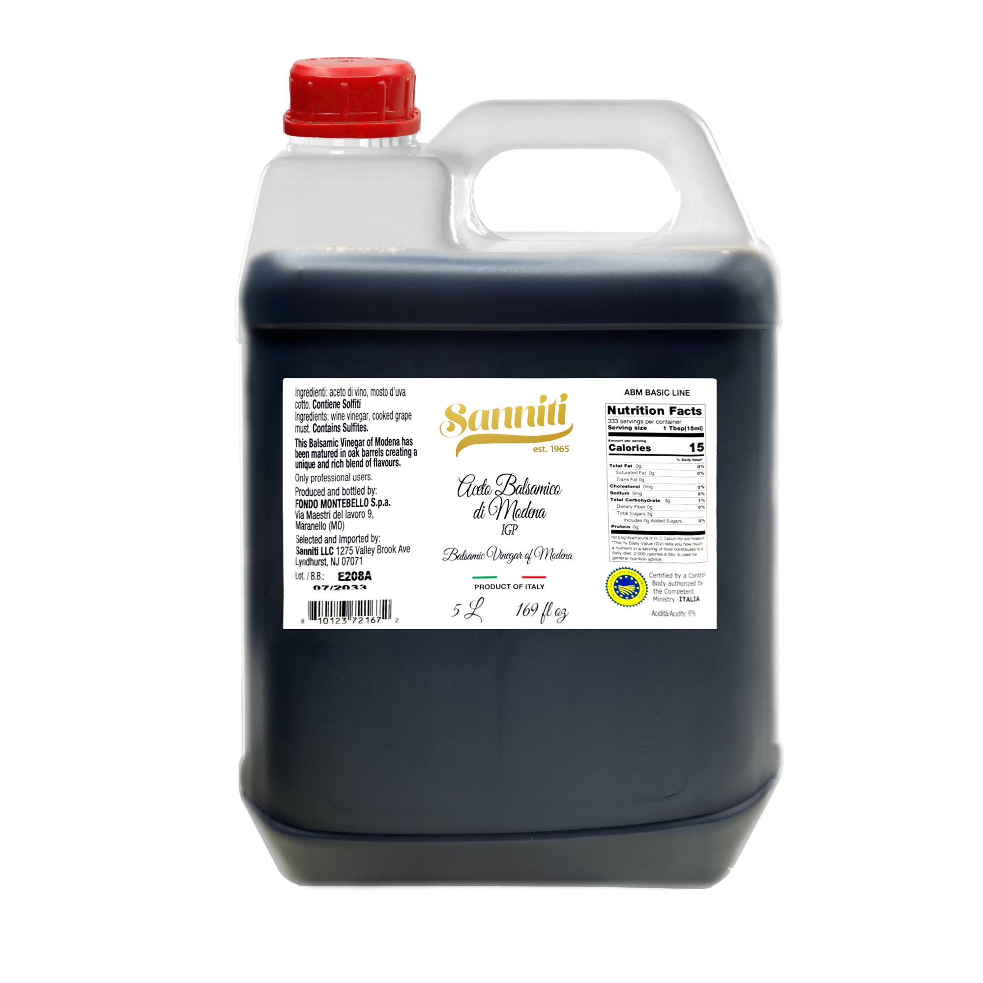 Sanniti Balsamic Vinegar of Modena IGP, 5 L [Pack of 2]