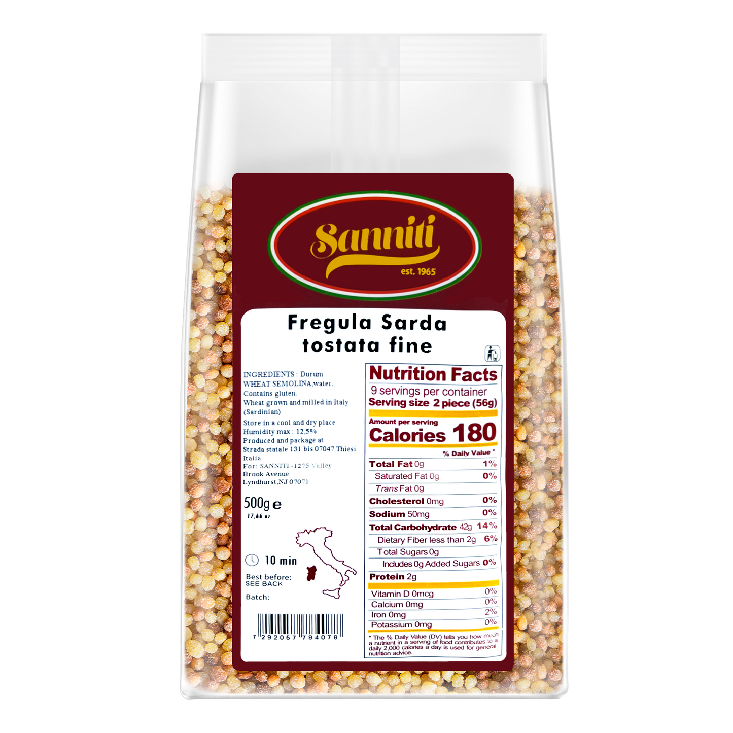 Sanniti Toasted Fregula Sarda, 17.6 oz [Pack of 12]