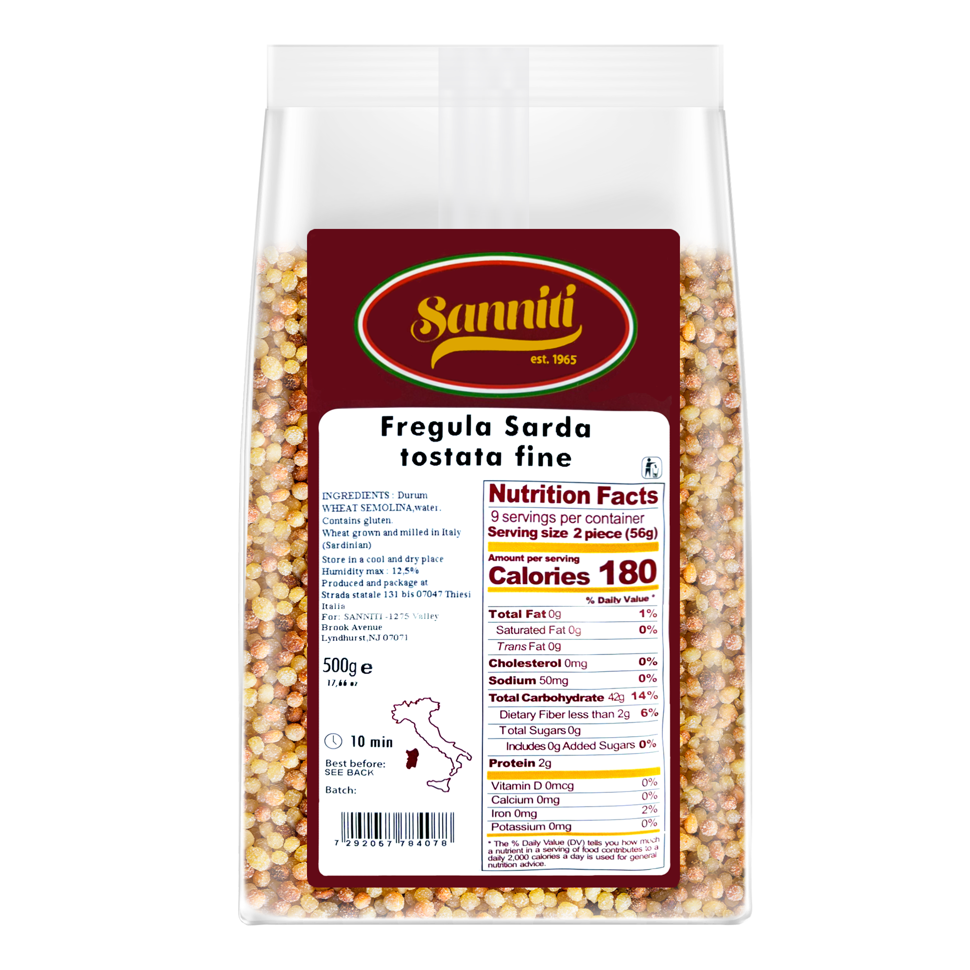 Sanniti Toasted Fregula Sarda, 17.6 oz [Pack of 12]