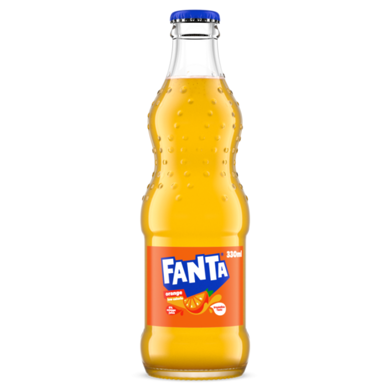 Italian Fanta Orange Soda Glass Bottle, 330mL [Pack of 24]