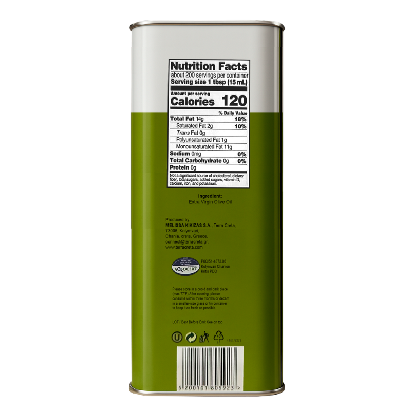 Terra Creta Greek Pure Extra Virgin Olive Oil PDO, 3 Liter [Pack of 4]