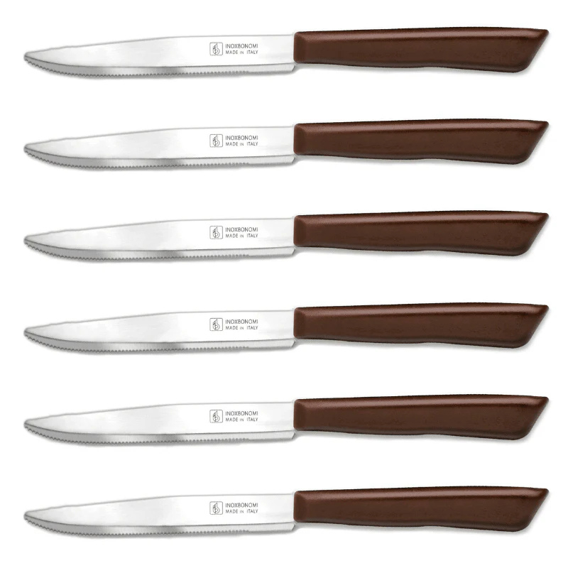 Inoxbonomi Italian Table Stainless Steel Steak Knife 11 cm Brown, Set of 6 [Pack of 100]