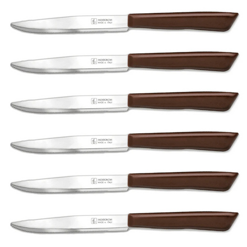 Inoxbonomi Italian Table Stainless Steel Steak Knife 11 cm Brown, Set of 6 [Pack of 100]