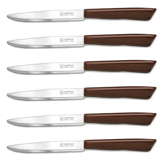 Inoxbonomi Italian Table Stainless Steel Steak Knife 11 cm Brown, Set of 6 [Pack of 100]