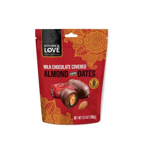 Kitchen & Love Milk Chocolate Stuffed Almond Stuffed Dates, 3.5 oz [Pack of 8]