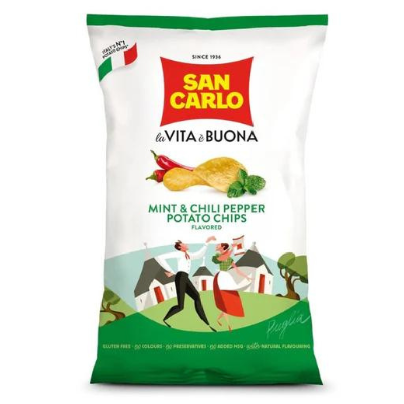 San Carlo Mint and Chili Pepper Potato Chips, 150g [pack of 16]