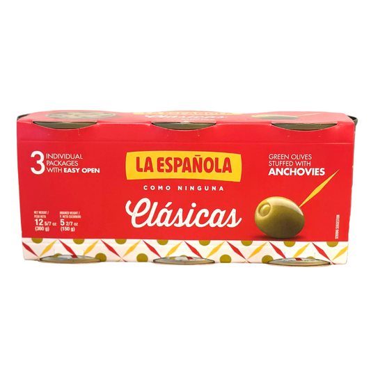 La Española Classic Green Olives Stuffed with Anchovies, 4.2 oz x 3 [Pack of 8]