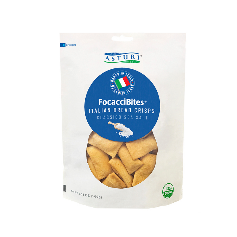 Asturi FocacciBites Italian Bread Crisps Classico Sea Salt, 3.53 oz [Pack of 12]