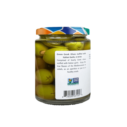 Bono Green Greek Olives Stuffed with Garlic, 5.6 oz [Pack of 6]