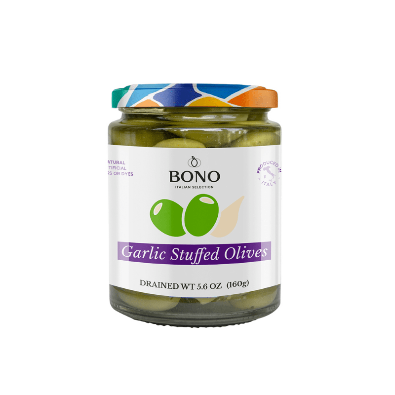 Bono Green Greek Olives Stuffed with Garlic, 5.6 oz [Pack of 6]