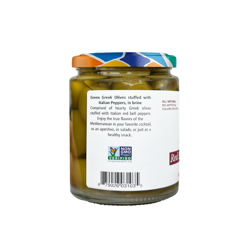 Bono Green Greek Olives Stuffed with Peppers, 5.6 oz [Pack of 6]