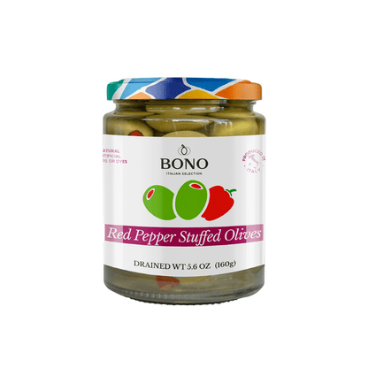 Bono Green Greek Olives Stuffed with Peppers, 5.6 oz [Pack of 6]