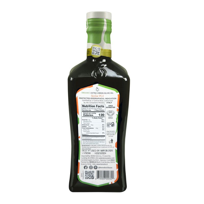 Bono Sicilia PGI Organic Sicilian Extra Virgin Olive Oil, 16.9 oz [Pack of 6]