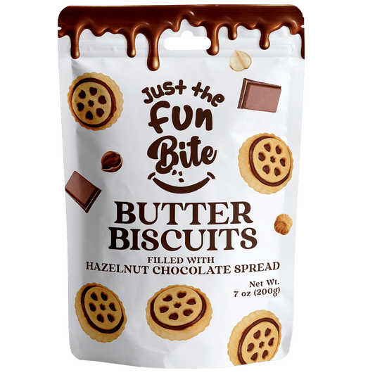 Just The Fun Bite Butter Biscuits Filled with Hazelnut Chocolate Spread, 7 oz [Pack of 6]