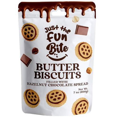 Just The Fun Bite Butter Biscuits Filled with Hazelnut Chocolate Spread, 7 oz [Pack of 6]